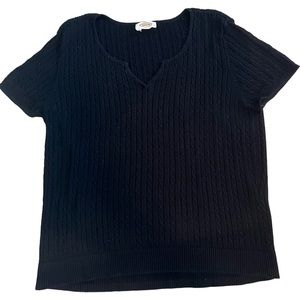 TALBOTS Black Cable Knit Short Sleeve Sweater